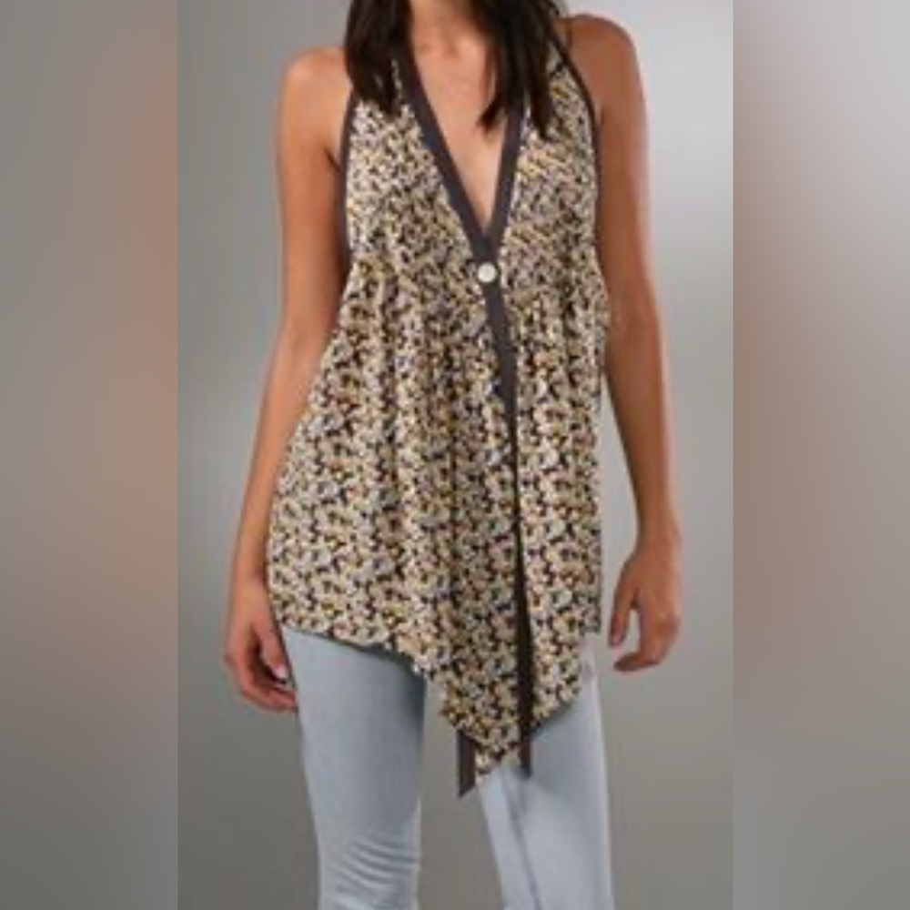 Y2K Elizabeth and James Silk Floral Sleeveless Single Button Tokyo Top L